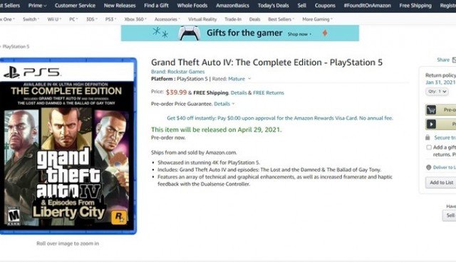 Grand Theft Auto IV Complete Edition در فروشگاه آمازون لیست شد